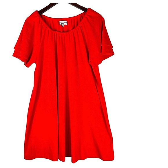 Madewell Texture & Thread Dress Large 12 14 Orange Tiered Sleeve - Picture 2 of 3